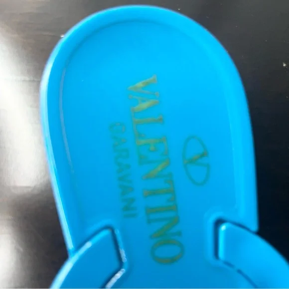 Valentino Garavani Rockstud Blue Rubber Casual Sandals - Picture 3 of 7